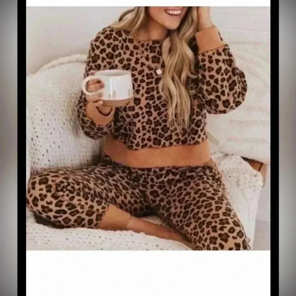 Poppy & Peonies Cheetah Print Cropped Joggers Sweat Pants Size Small - Picture 2 of 11